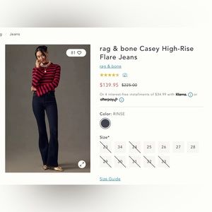 Rag & Bone Casey High Rise Flare Rinse BNWT
